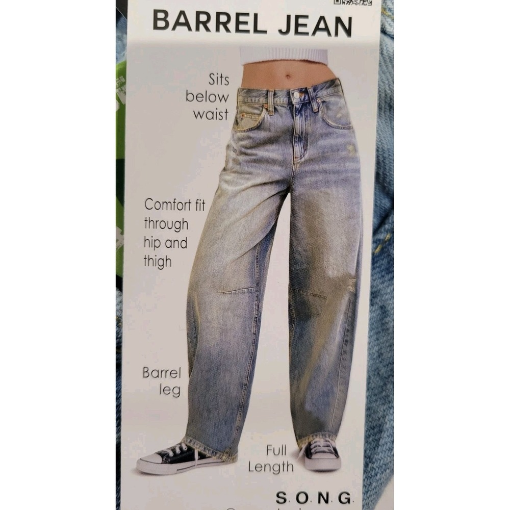 S.O.N.G. Women 90s Grunge Skater Barrel Leg Light Wash Baggy Jeans Size 25 NWT